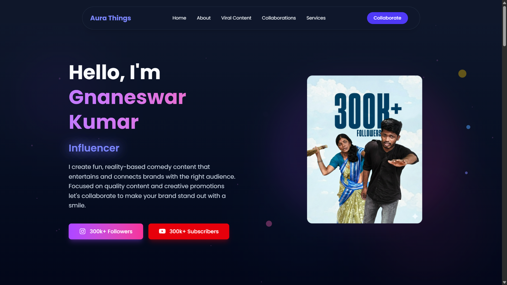 Aura Things influencer portfolio website by Durga Prasad Pandiripalli project thumbnail