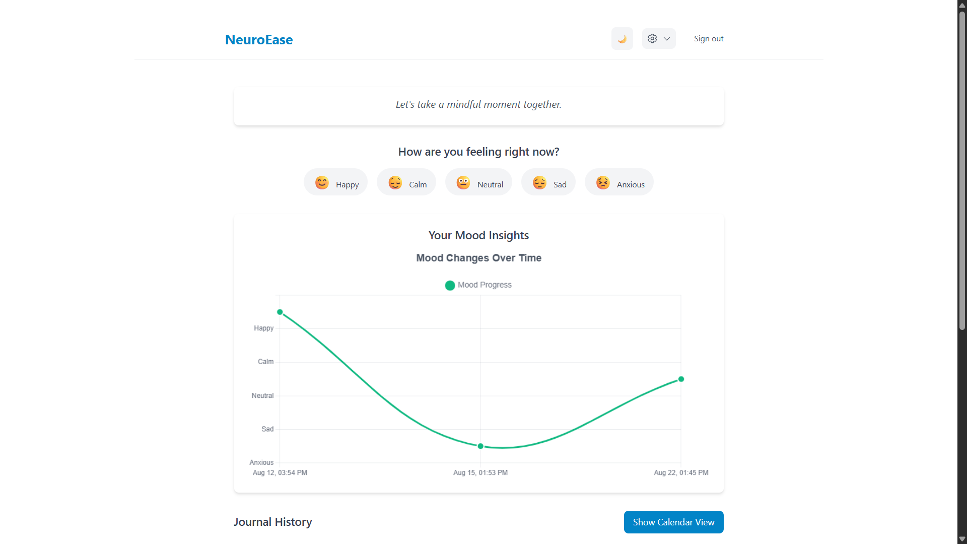 NeuroEase mood tracking PWA by Durga Prasad Pandiripalli project thumbnail